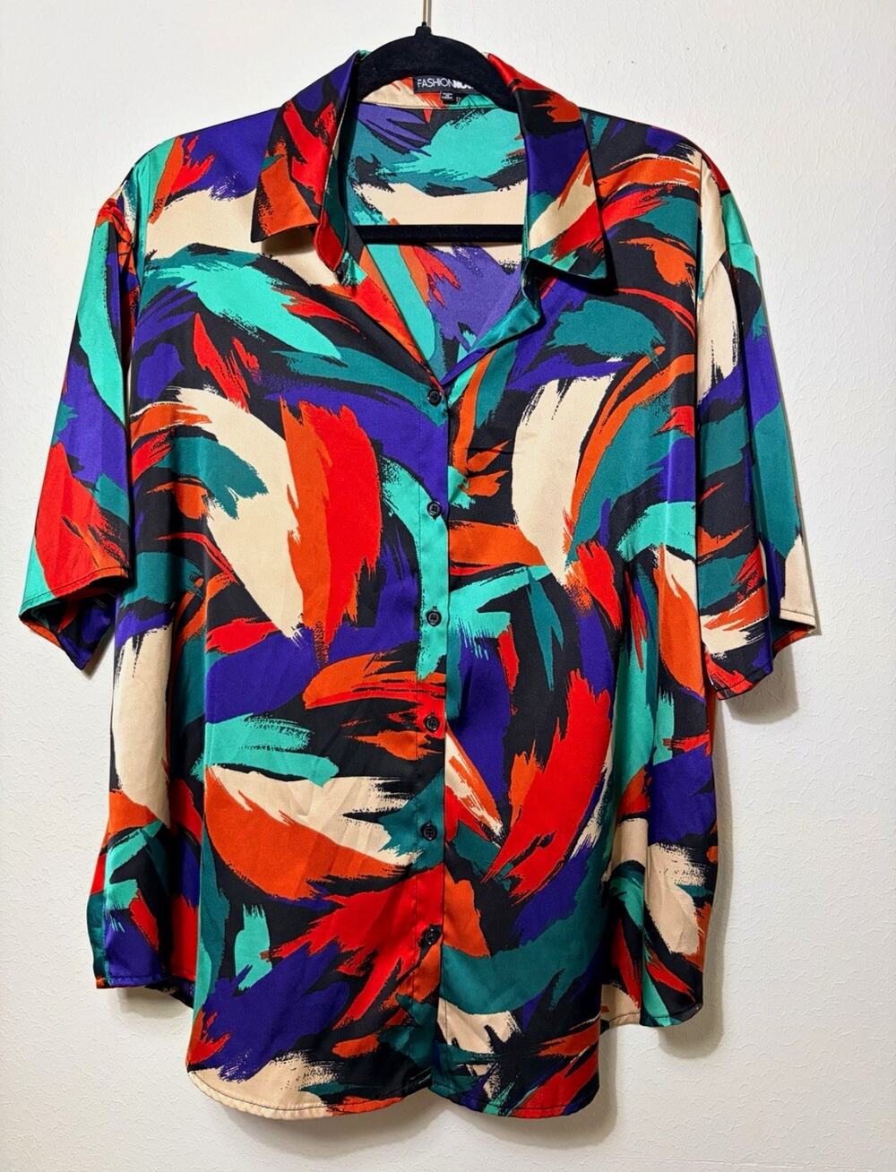 Art to Wear Abstract Brushstroke Shirt Colorful Painterly Button Up Blouse L